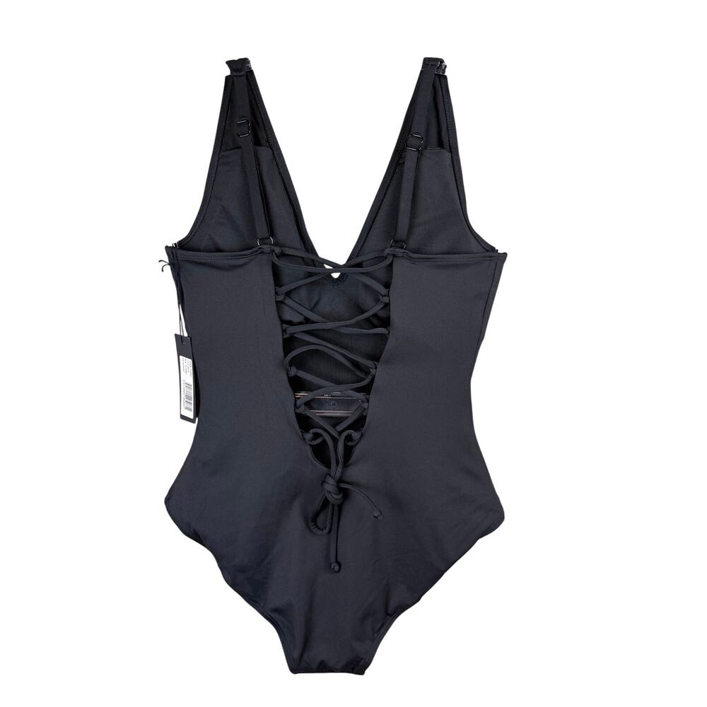 TA3 Plungey One Piece Swimsuit Shapewear Lace-Up Shelf Bra MED SHORT - Picture 2 of 7